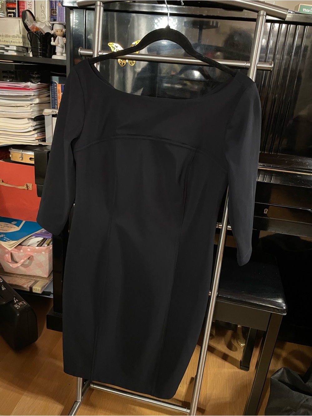 Sarah Pacini Black Long-Sleeve Boatneck Sheath Dress